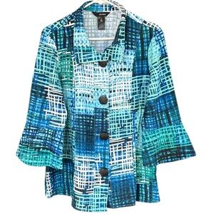Like anew Ali Miles Button Front Wired Collar Bell Sleeve Top Medium